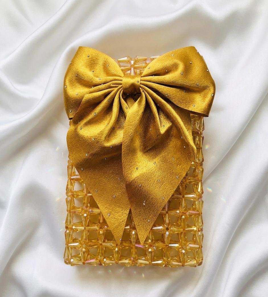 JaySheen Handcrafted Beaded Phone Clutch with Elegant Bow